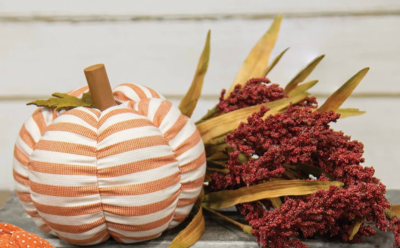 Plush Orange Patterned Pumpkin - Orange & White Striped
