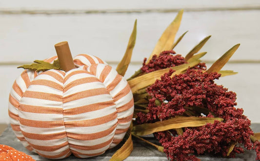 Plush Orange Patterned Pumpkin - Orange & White Striped