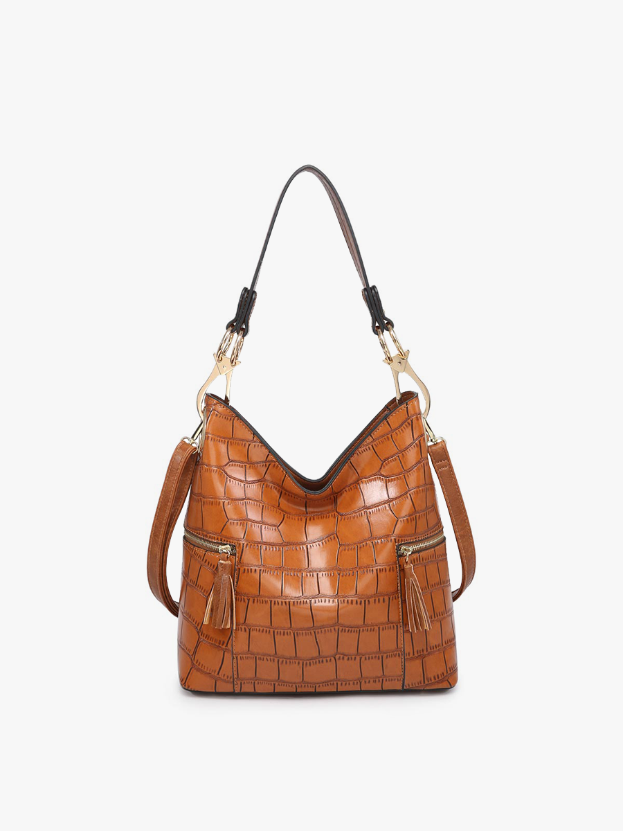 Rochelle Crocodile Print Hobo Bag: Brown