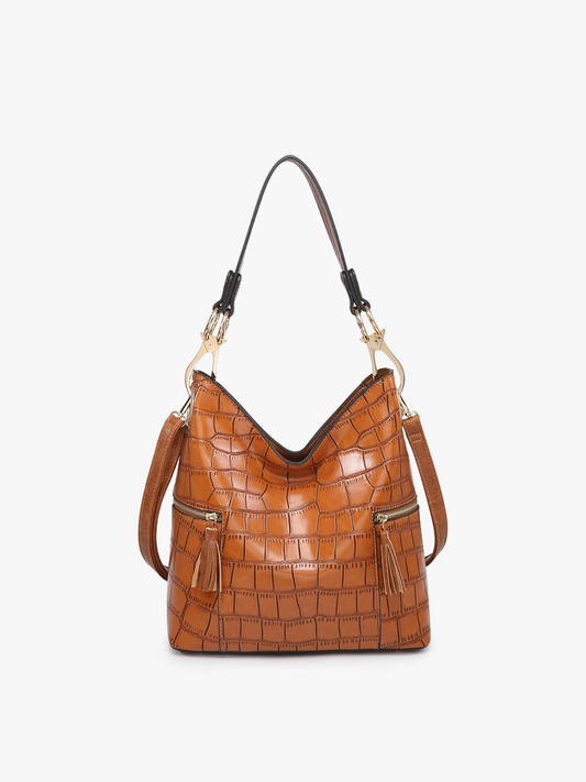 Rochelle Crocodile Print Hobo Bag: Brown