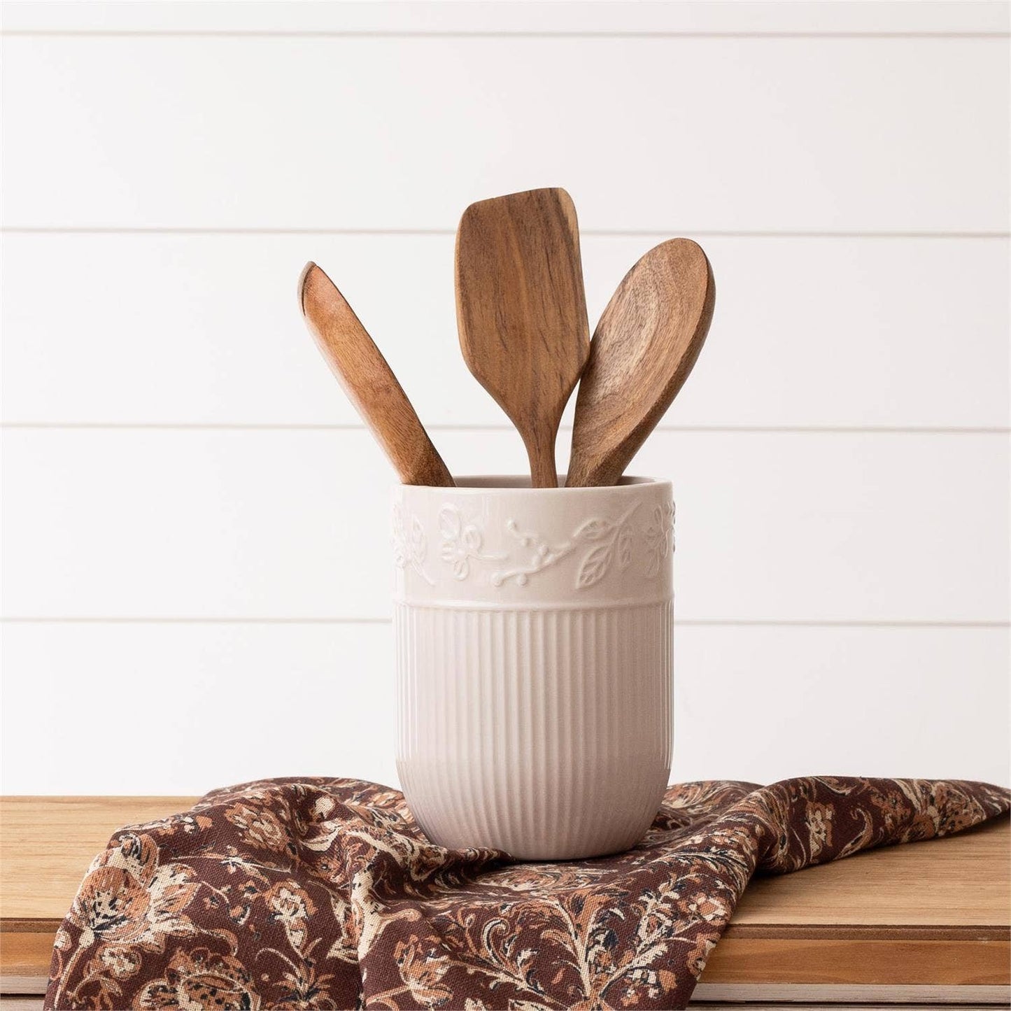 Utensil Holder - Ridged With Leaf Detail