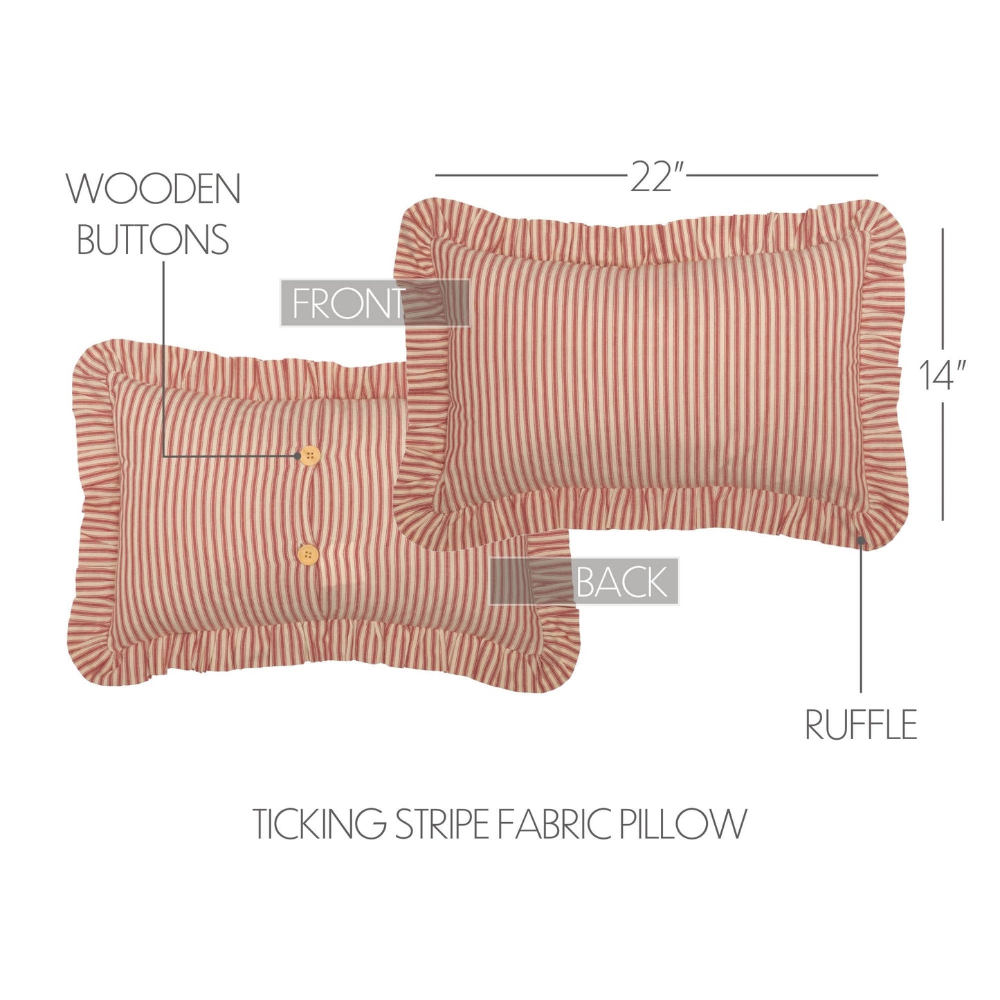 Red Ticking Stripe Ruffled Pillow 14x22