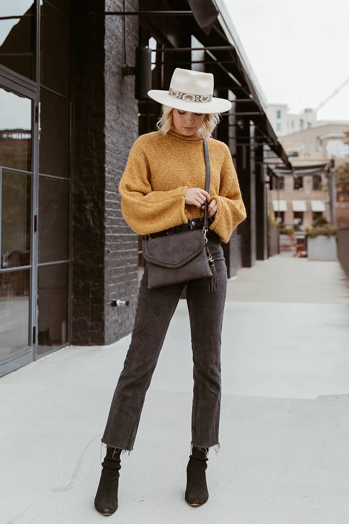 Sloane Flapover Crossbody w/ Whipstitch and Tassel: Coffee