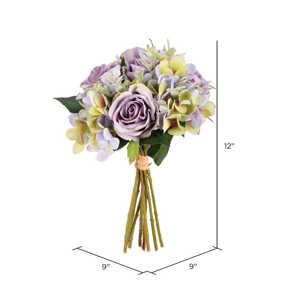 Vickerman 12" Artificial Violet Hydrangea and Rose Bouquet: Violet / 12"