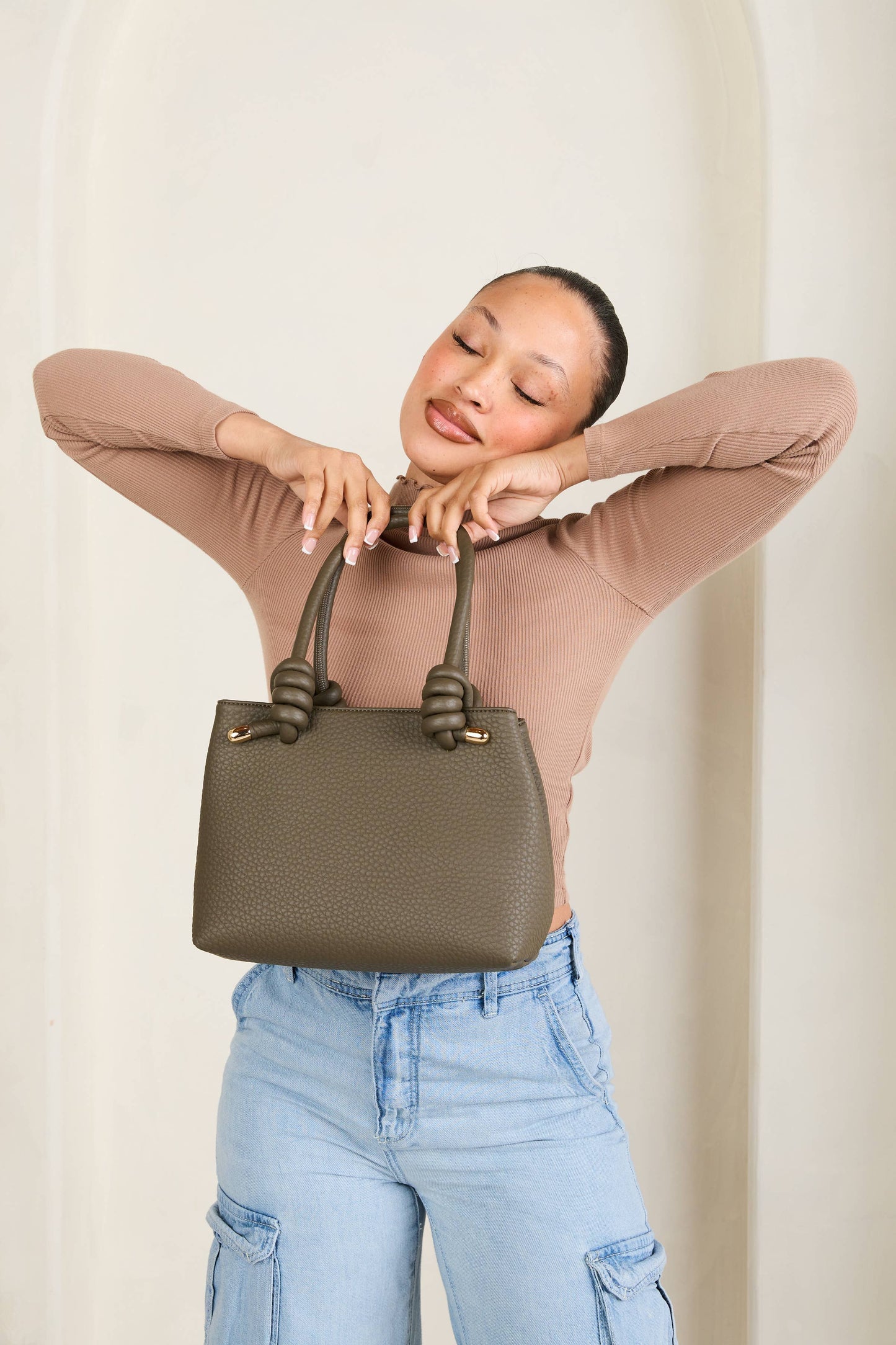 Blair Classic Satchel Bag – Knotted Handles & Strap Dark Purple