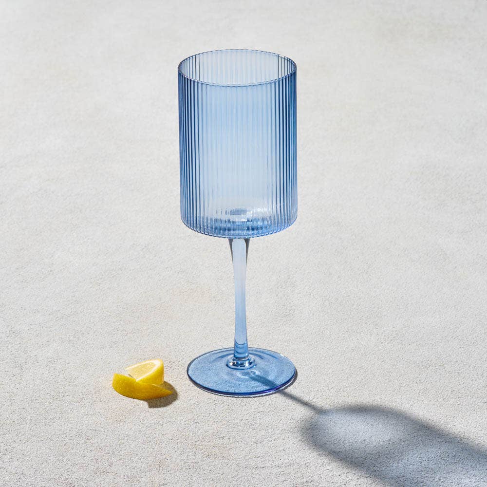 Vikko - Malibu, Ribbed Glass, Blue: 17 OZ Wine Glass