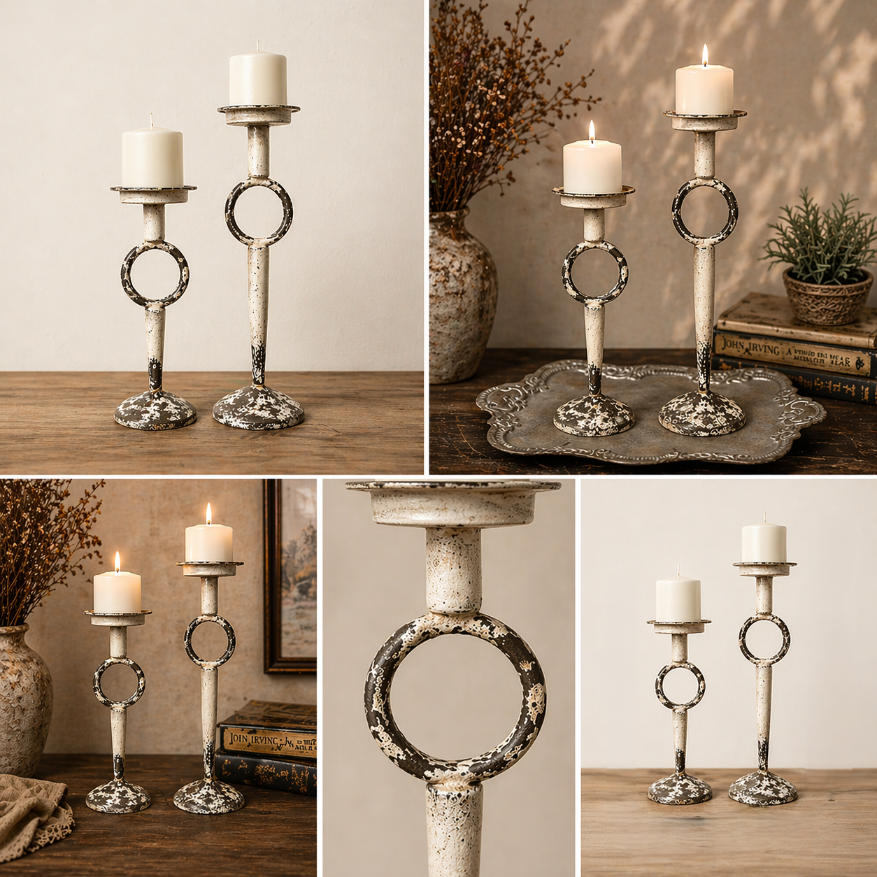 Antique Wrought Iron Candle Holder: Large
