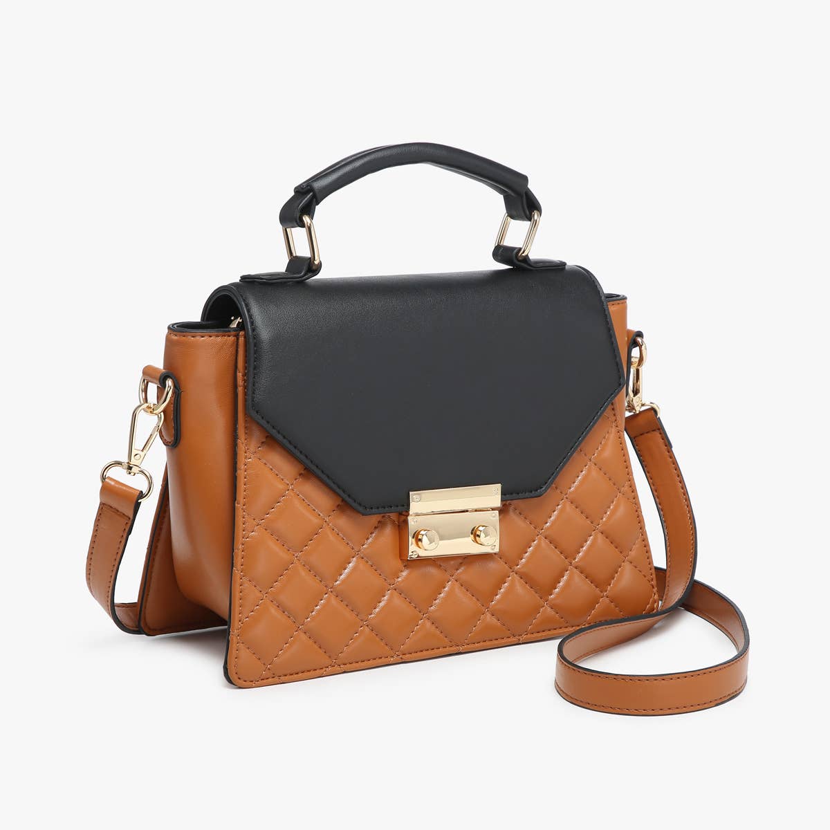 Lou Quilted Square Crossbody Bag – Push Lock Black/Brown