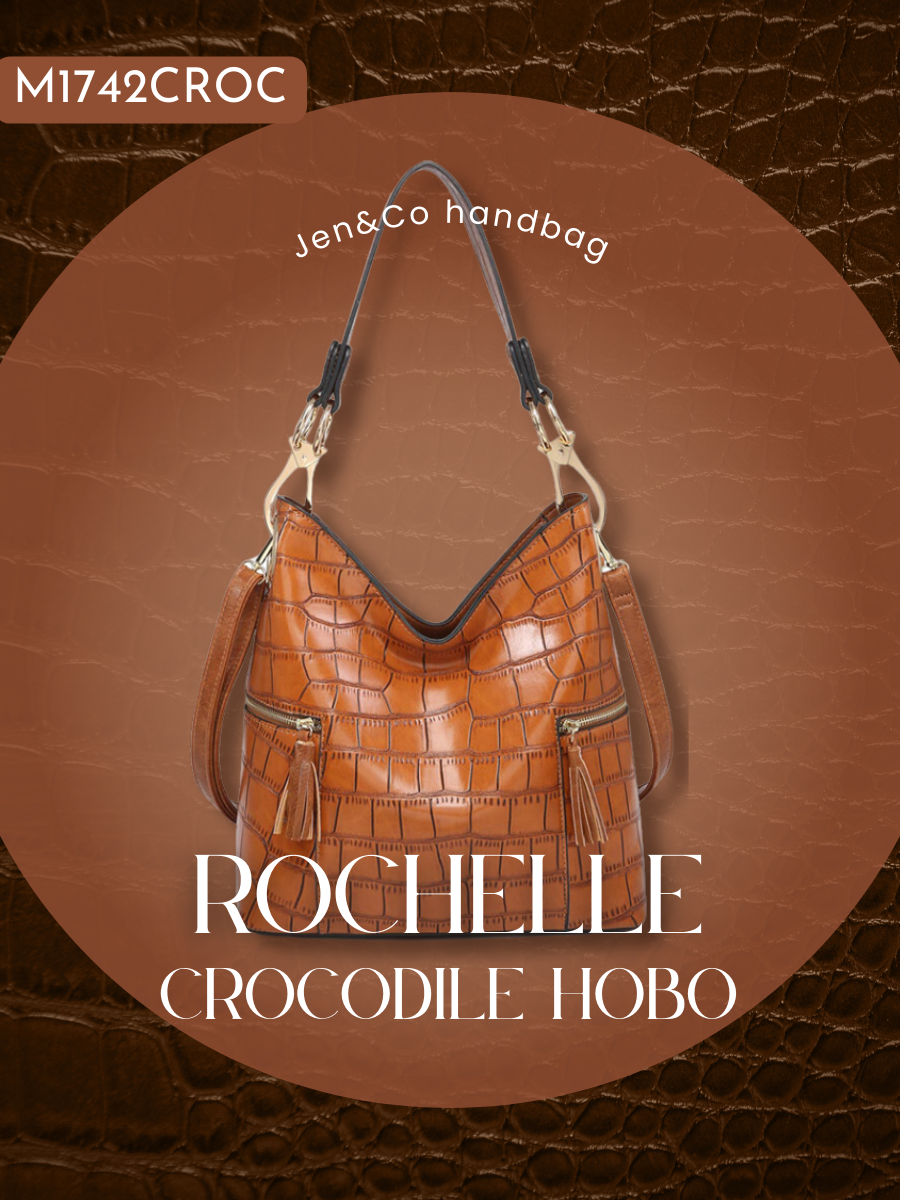 Rochelle Crocodile Print Hobo Bag: Coffee