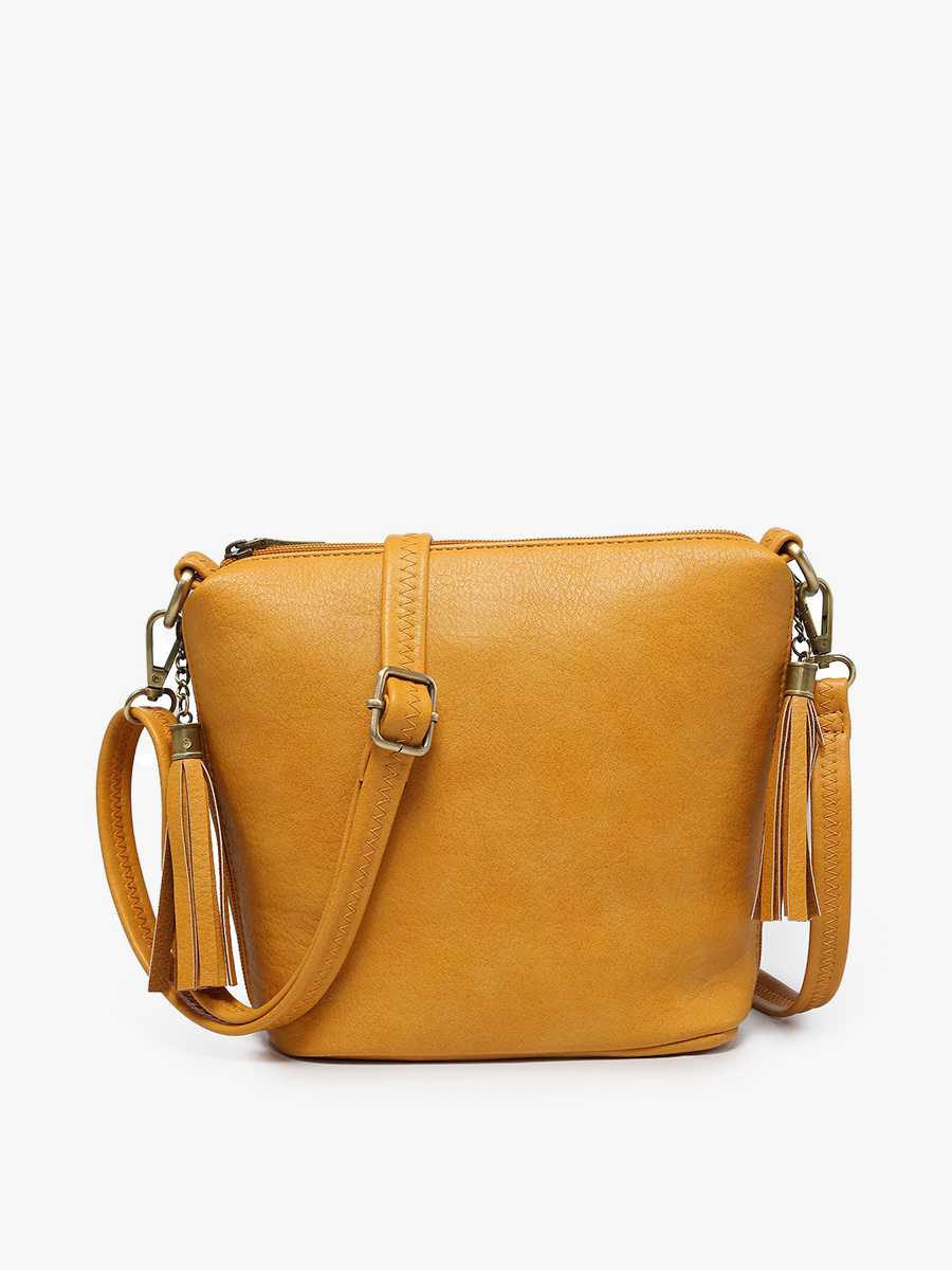 Dylan Crossbody w/ 2 Side Tassel Zippers: Mustard