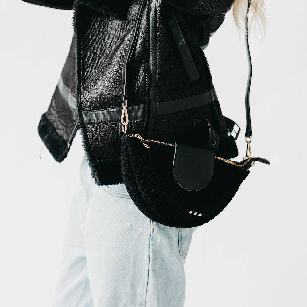 Selena Suede Flap Crossbody: Black