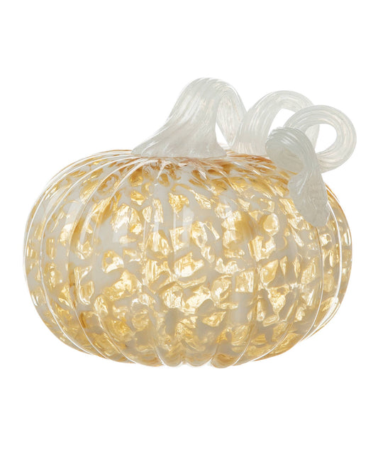 6"D Fall Amber Dots Round Glass Pumpkin