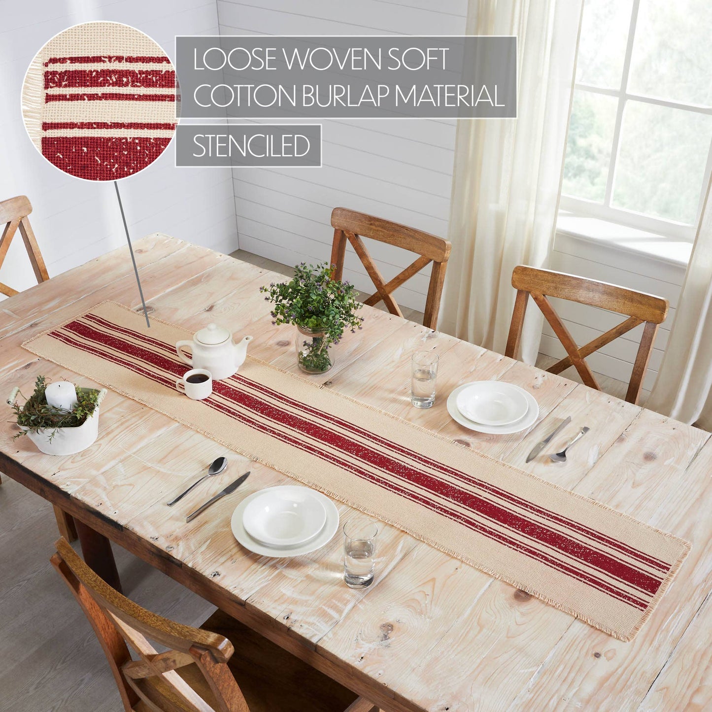 Burlap Red Stripe Runner 12x72