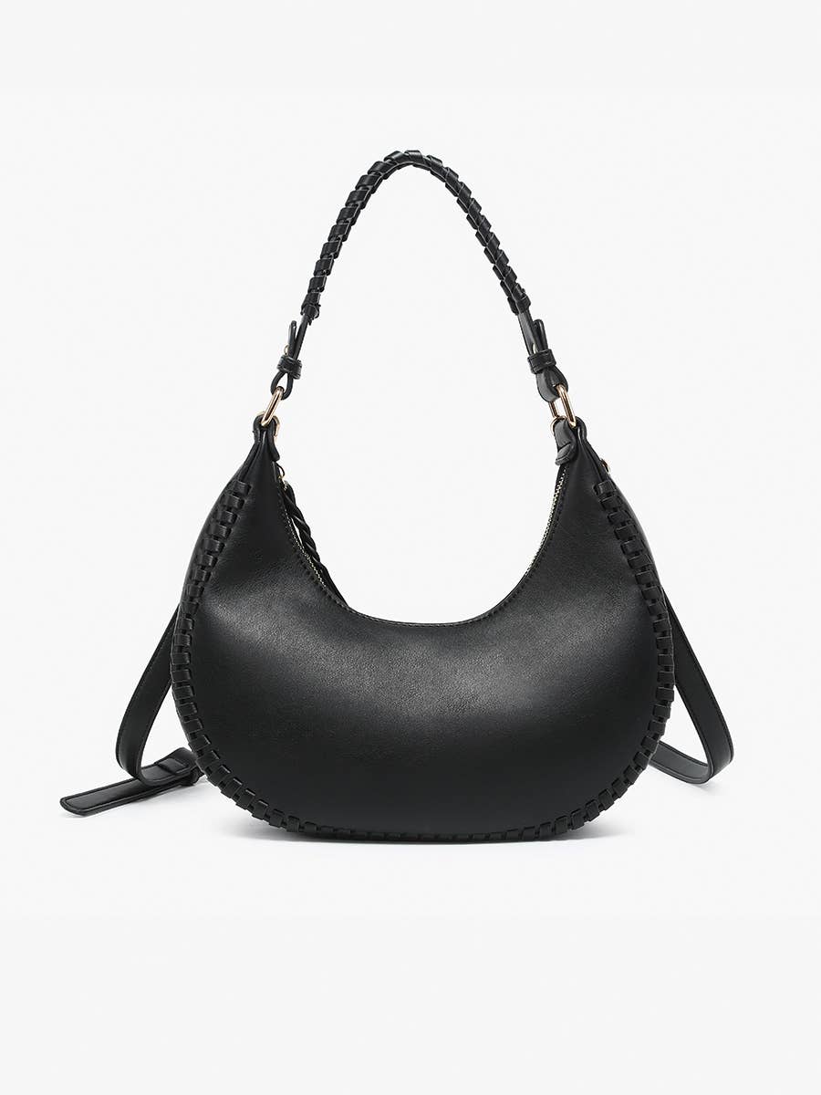 Aria Whipstitch Crescent Shoulder Bag Black