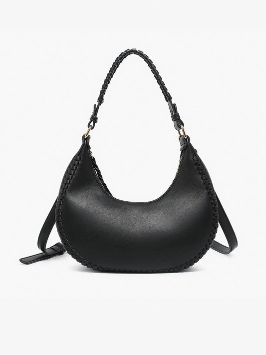 Aria Whipstitch Crescent Shoulder Bag Black