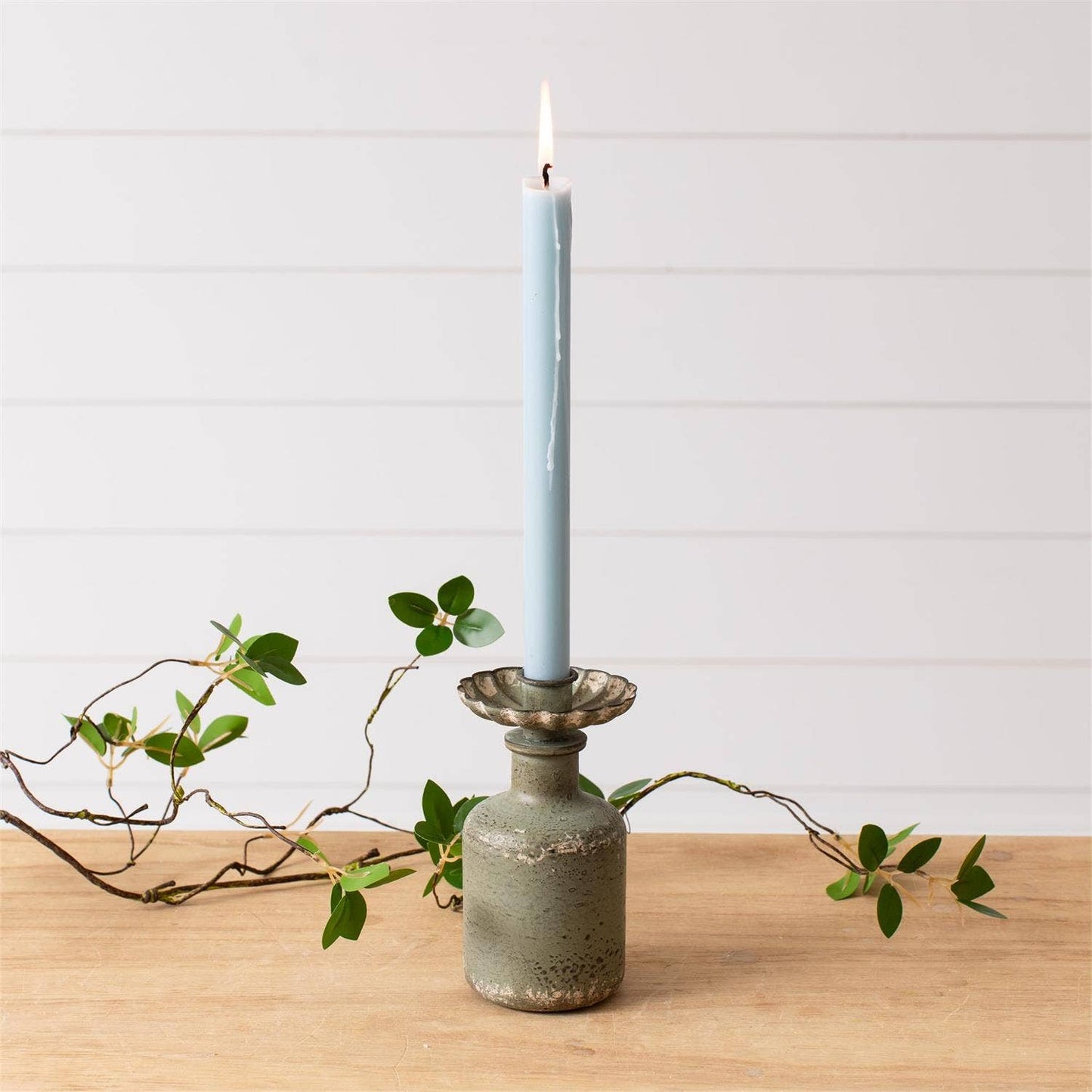 Antiqued Green Scalloped Candle Holder