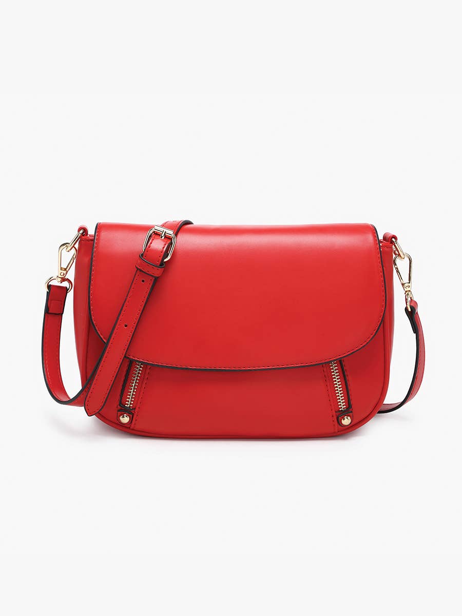 Lindsay Dual Zip Flapover Crossbody: Cherry Red