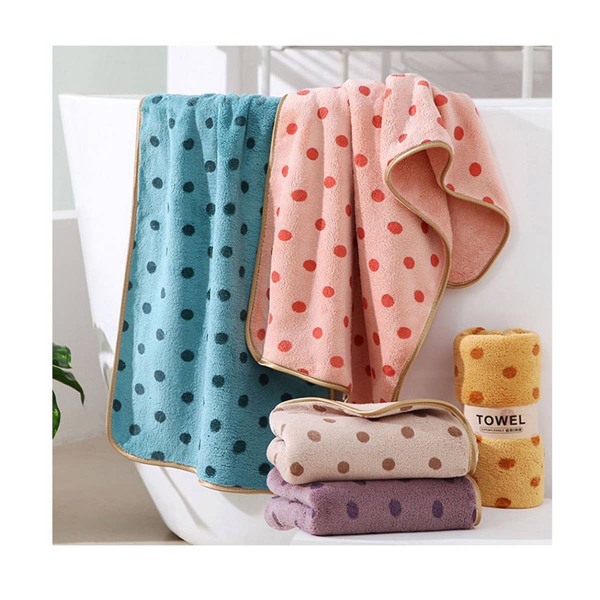 CORAL FLEECE POLKA DOT ABSORBENT FACE TOWEL KHAKI