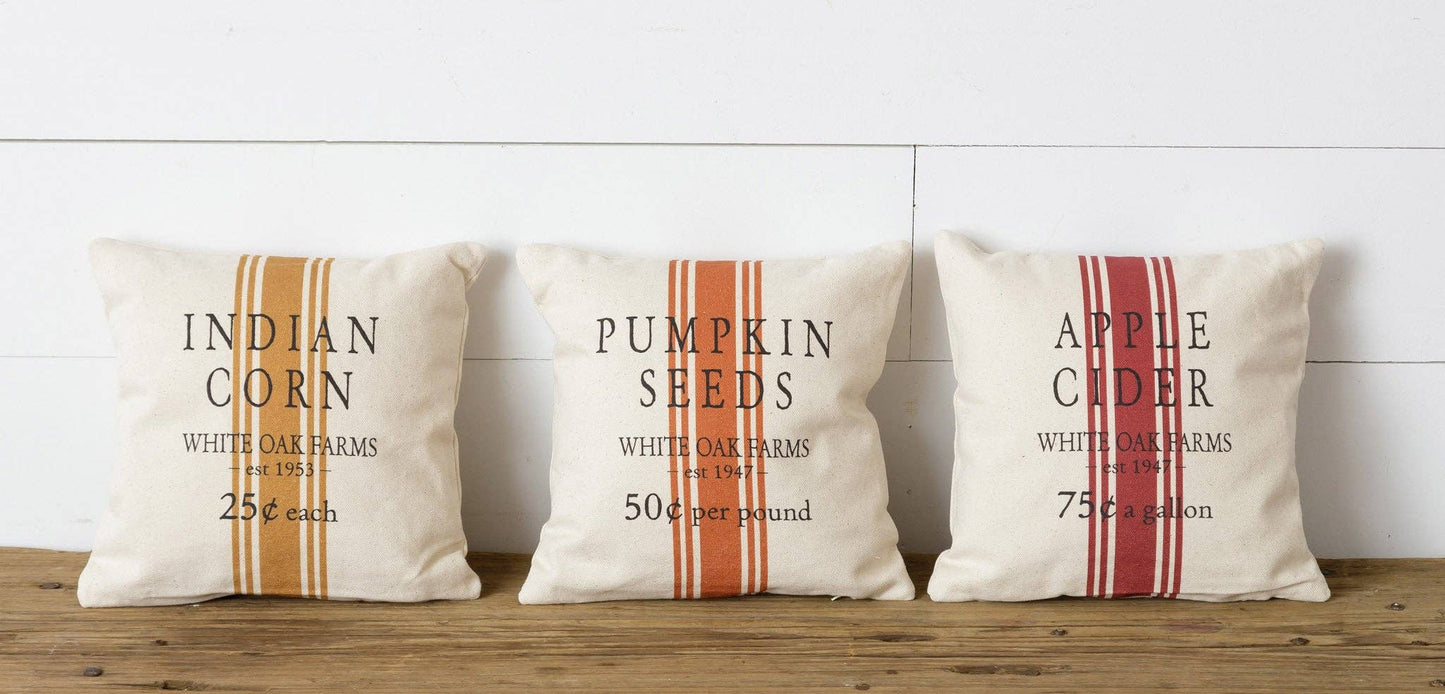 Grain Sack Pillows - Pumpkin, Apple, Corn (Pk/03 Ast)