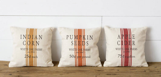 Grain Sack Pillows - Pumpkin, Apple, Corn (Pk/03 Ast)