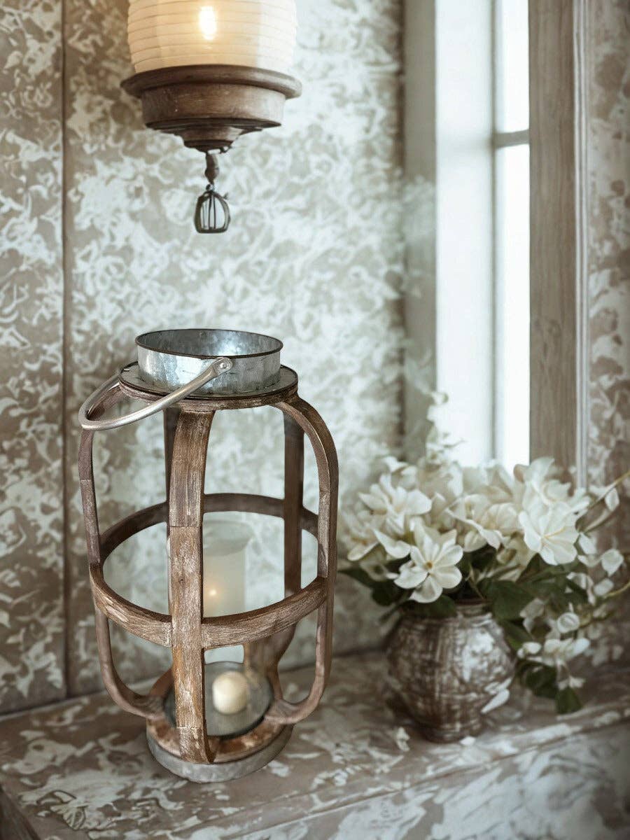 Wood lantern With Metal: Small