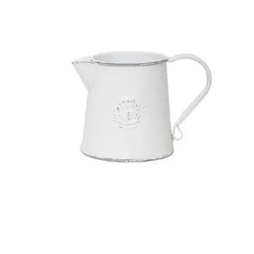 Vintage Style Rustic White Metal Flower Pitcher Vase: Small