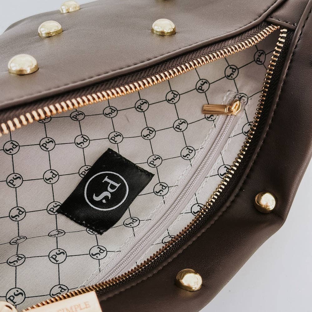 Chic Gold Studded Westlyn Bum Bag: Cream