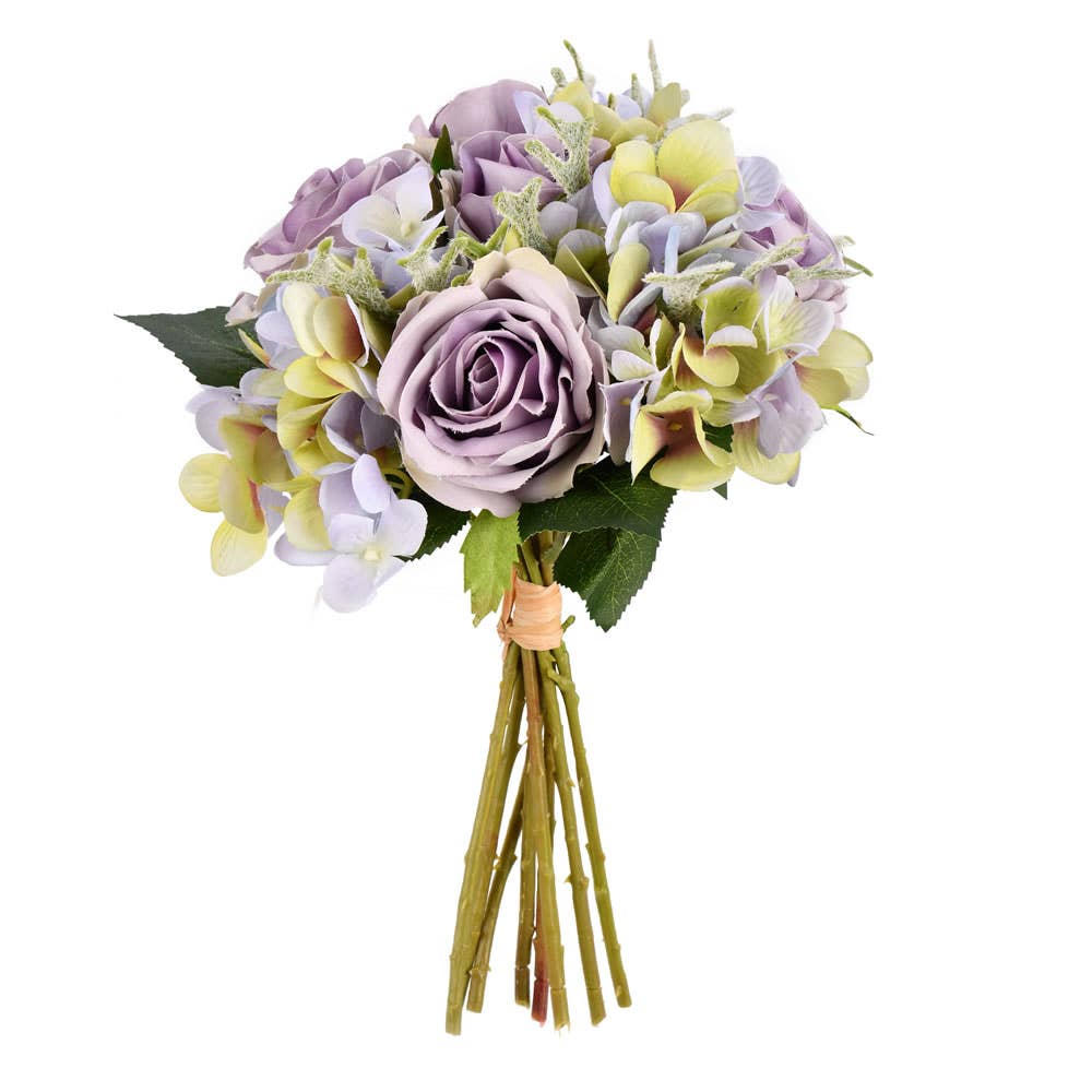 Vickerman 12" Artificial Violet Hydrangea and Rose Bouquet: Violet / 12"