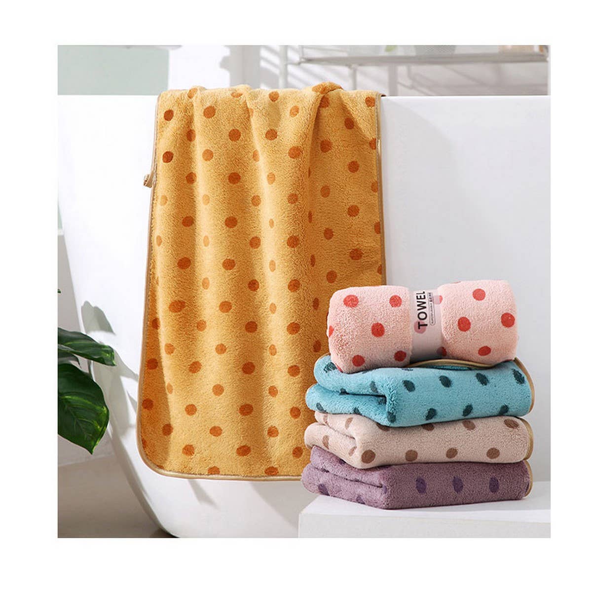 CORAL FLEECE POLKA DOT ABSORBENT FACE TOWEL KHAKI