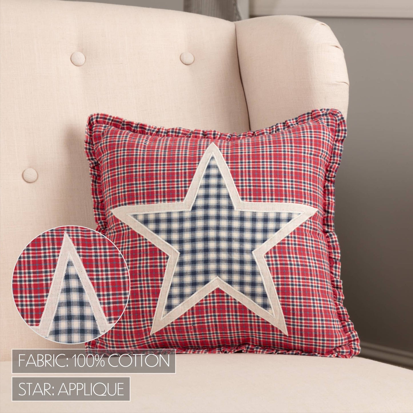 Red White Blue Applique Star Pillow 12x12 (Hatteras)