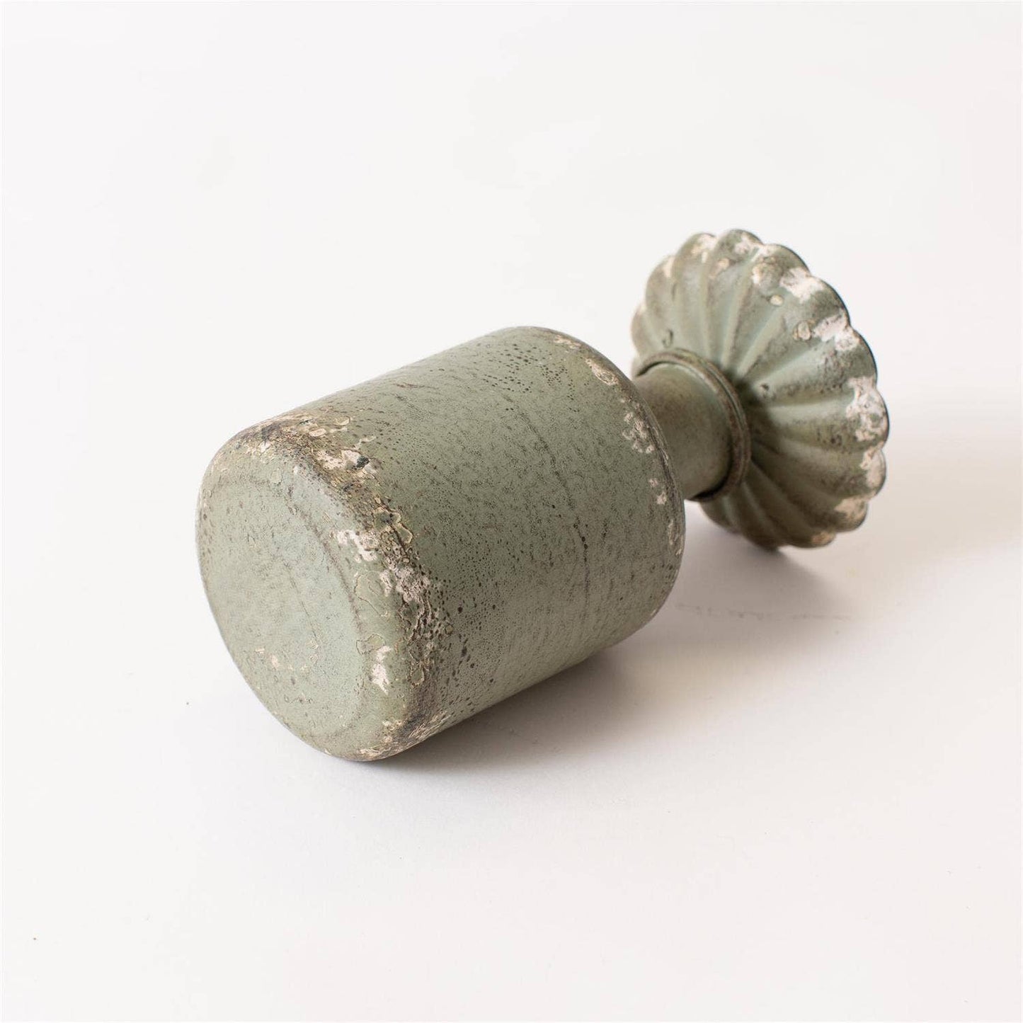 Antiqued Green Scalloped Candle Holder