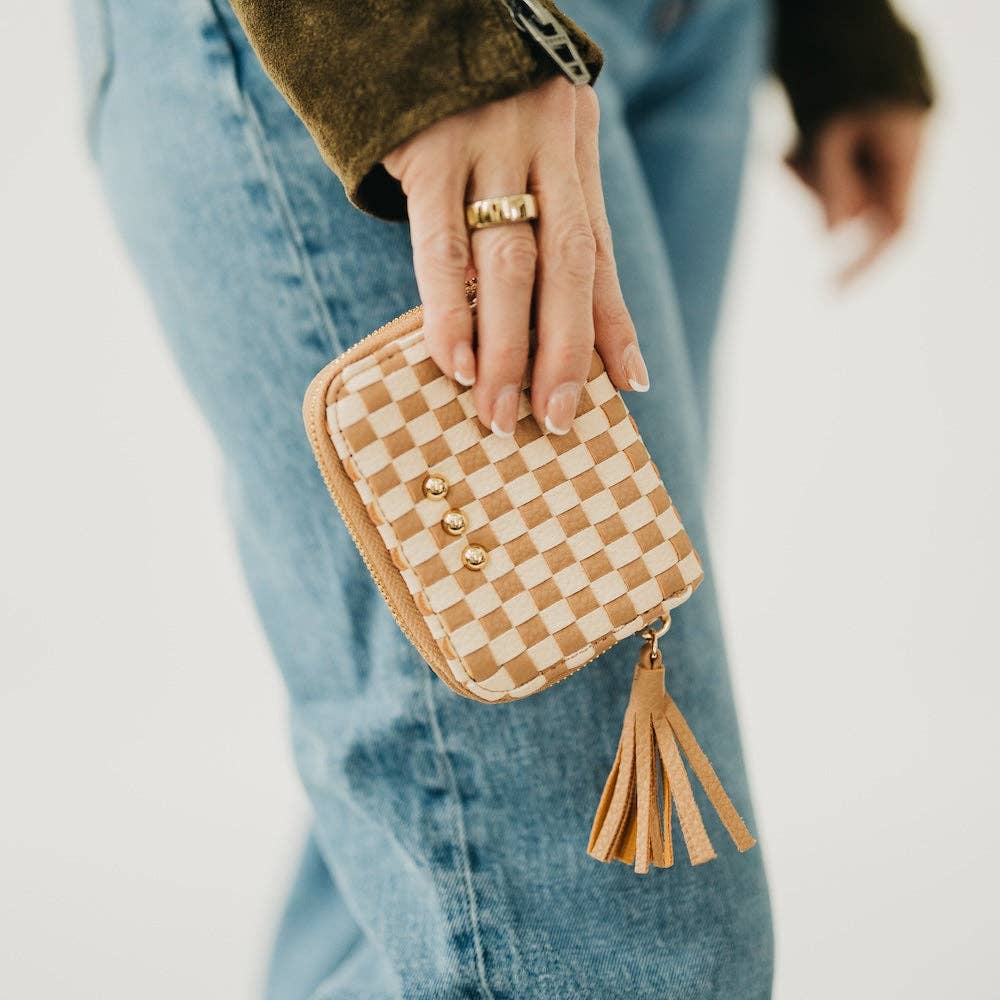 Wynona Woven Wallet: Checkered Tan