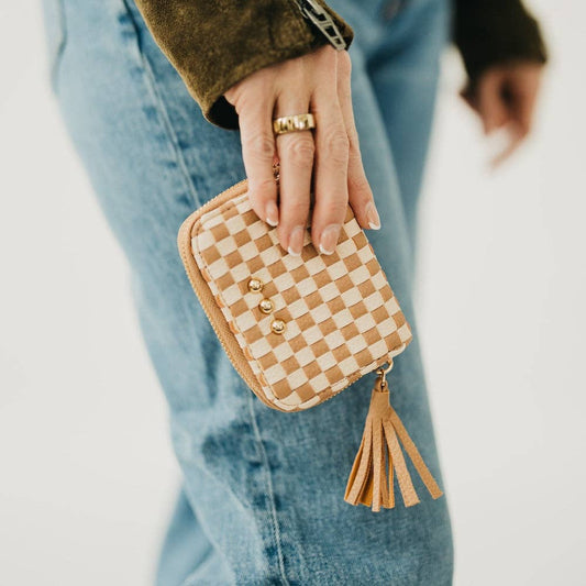 Wynona Woven Wallet: Checkered Tan