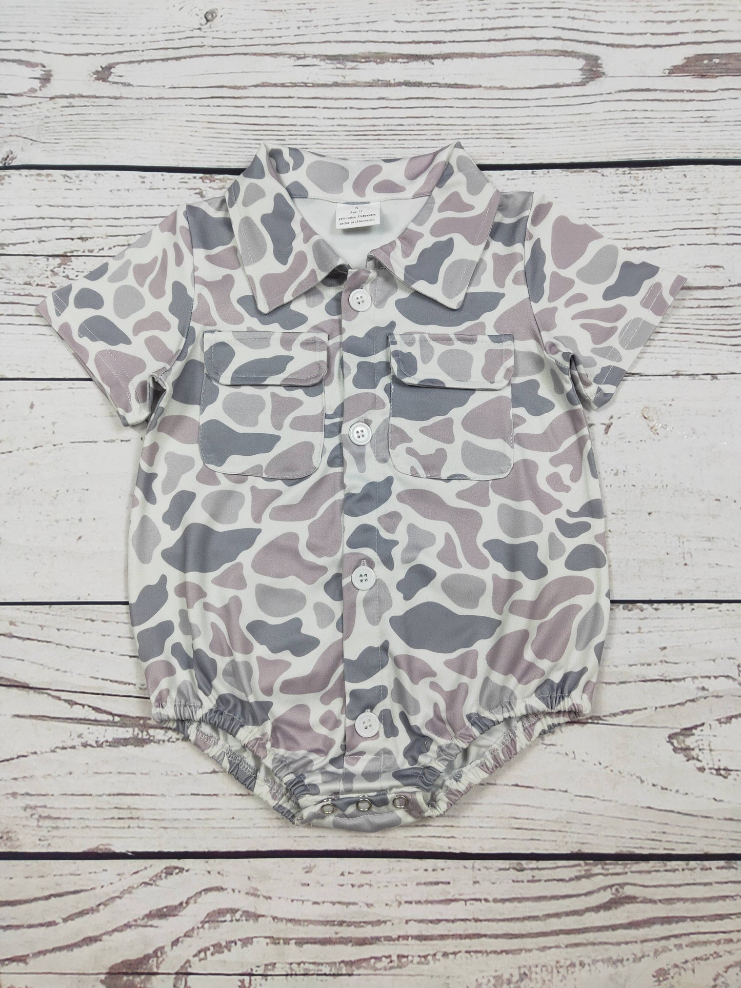 Camouflage Printed Baby Boy Bubble With Pocket: 3-6M