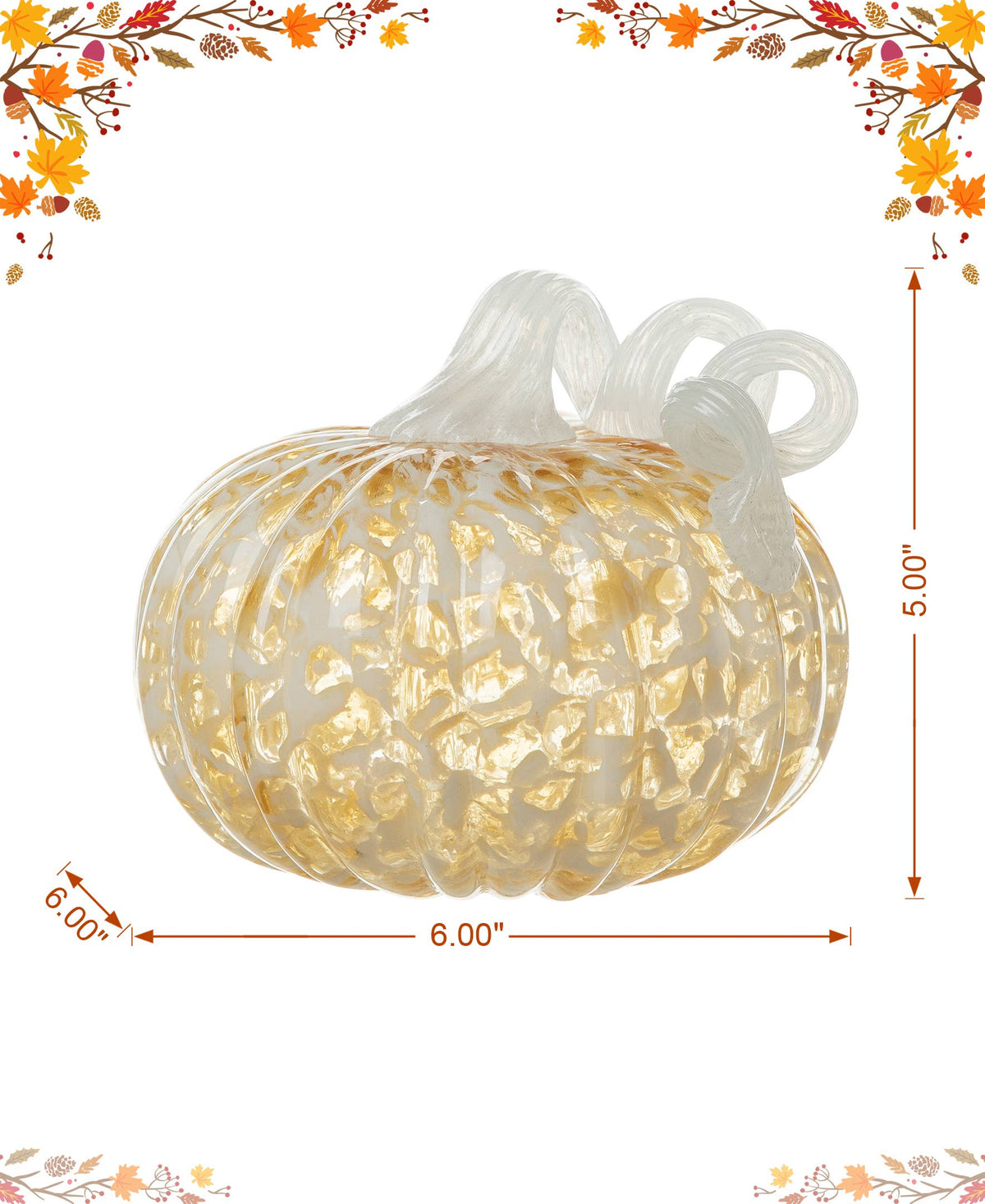 6"D Fall Amber Dots Round Glass Pumpkin