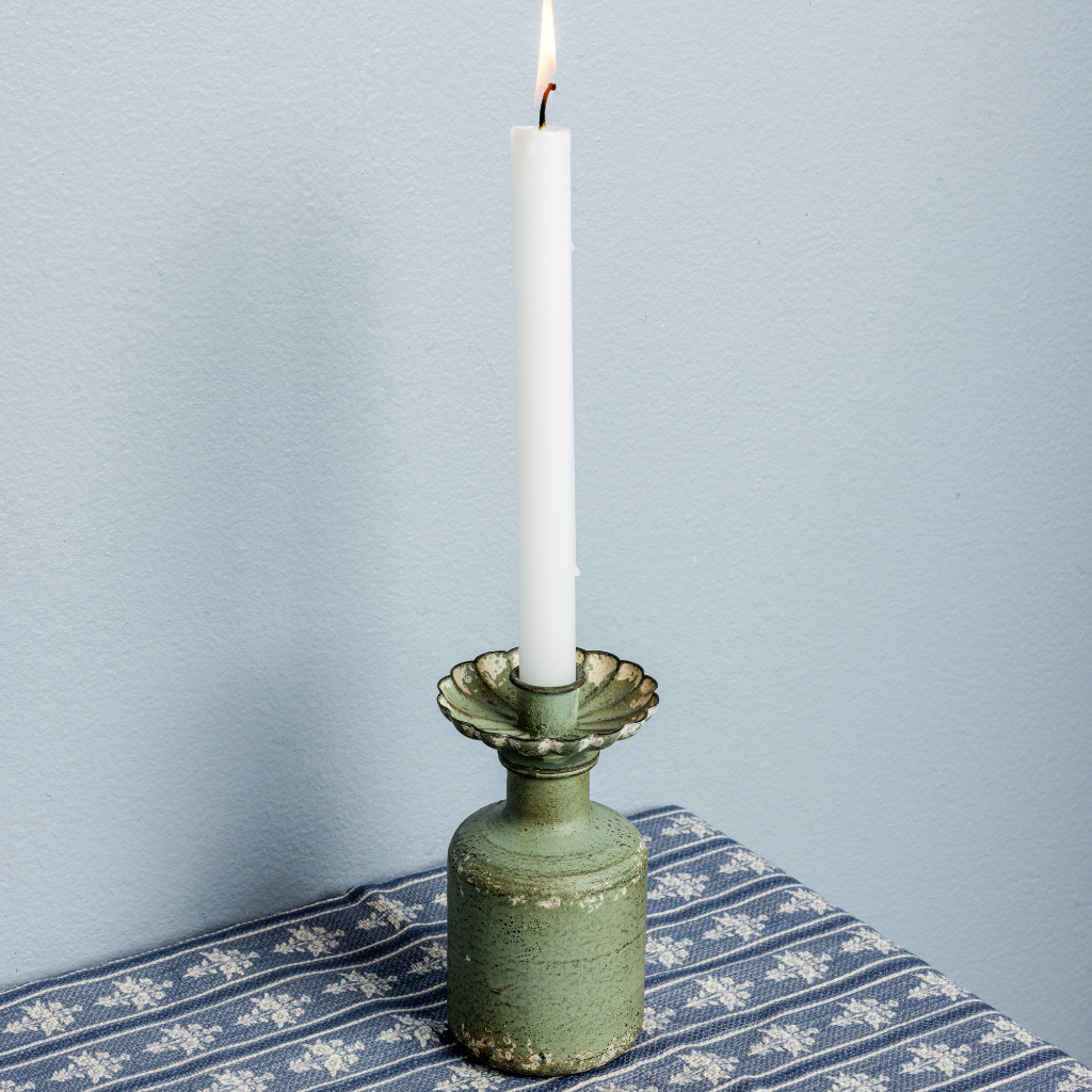 Antiqued Green Scalloped Candle Holder