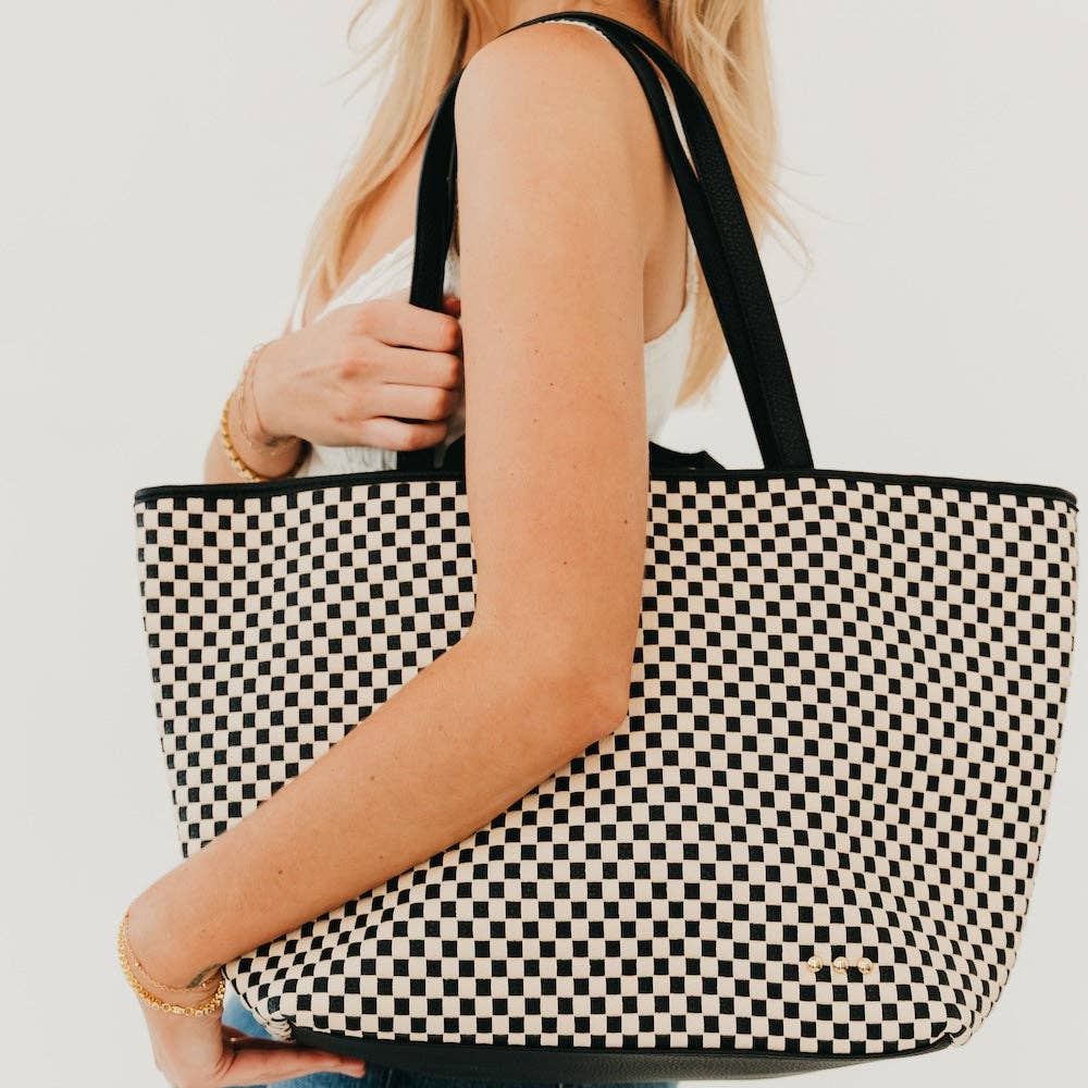 Woven Tiffany Organizer Tote Bag: Checkered Black