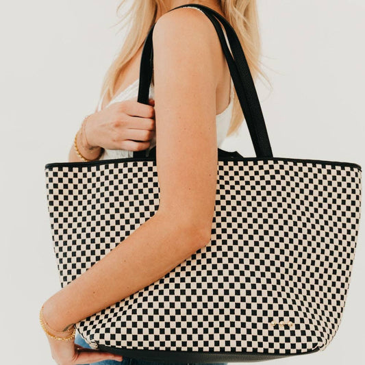 Woven Tiffany Organizer Tote Bag: Checkered Black