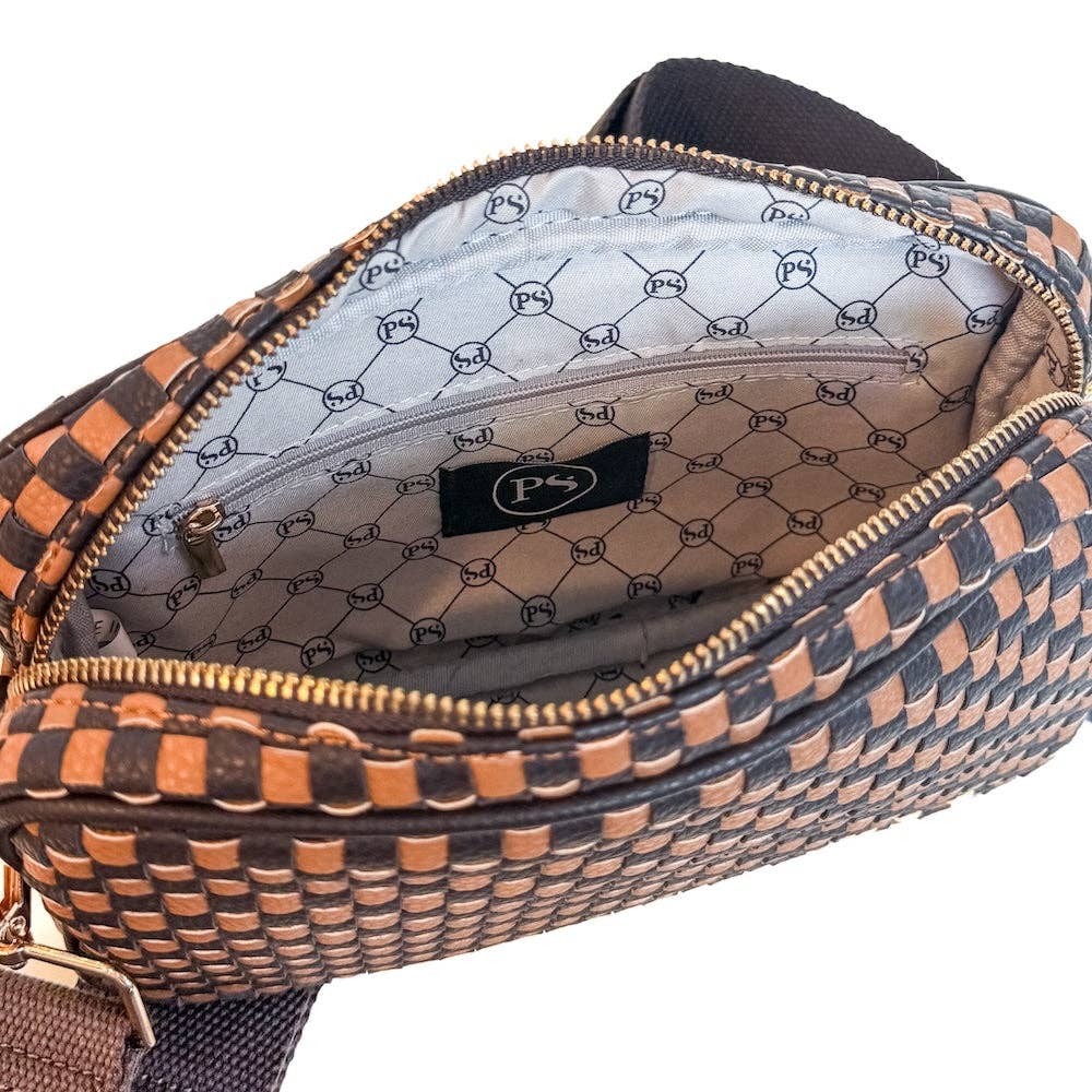 Woven Willow Camera Crossbody Bag: Checkered Navy