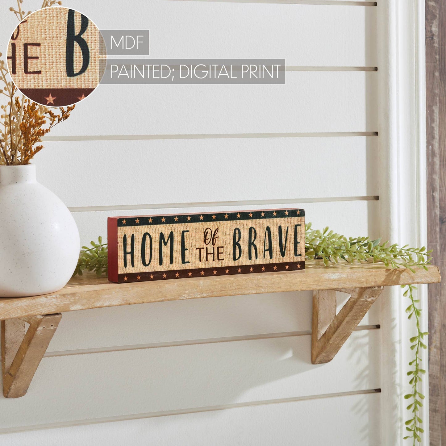 Patriotic Home of the Brave Wood Block Sign 10"