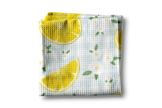 Lemon Plaid Citrus Summer Fruit Market Kitchen Towel Waffle