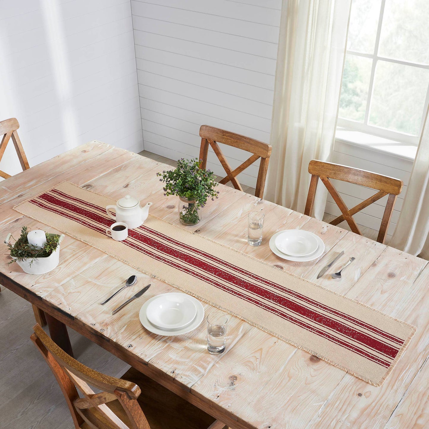 Burlap Red Stripe Runner 12x72
