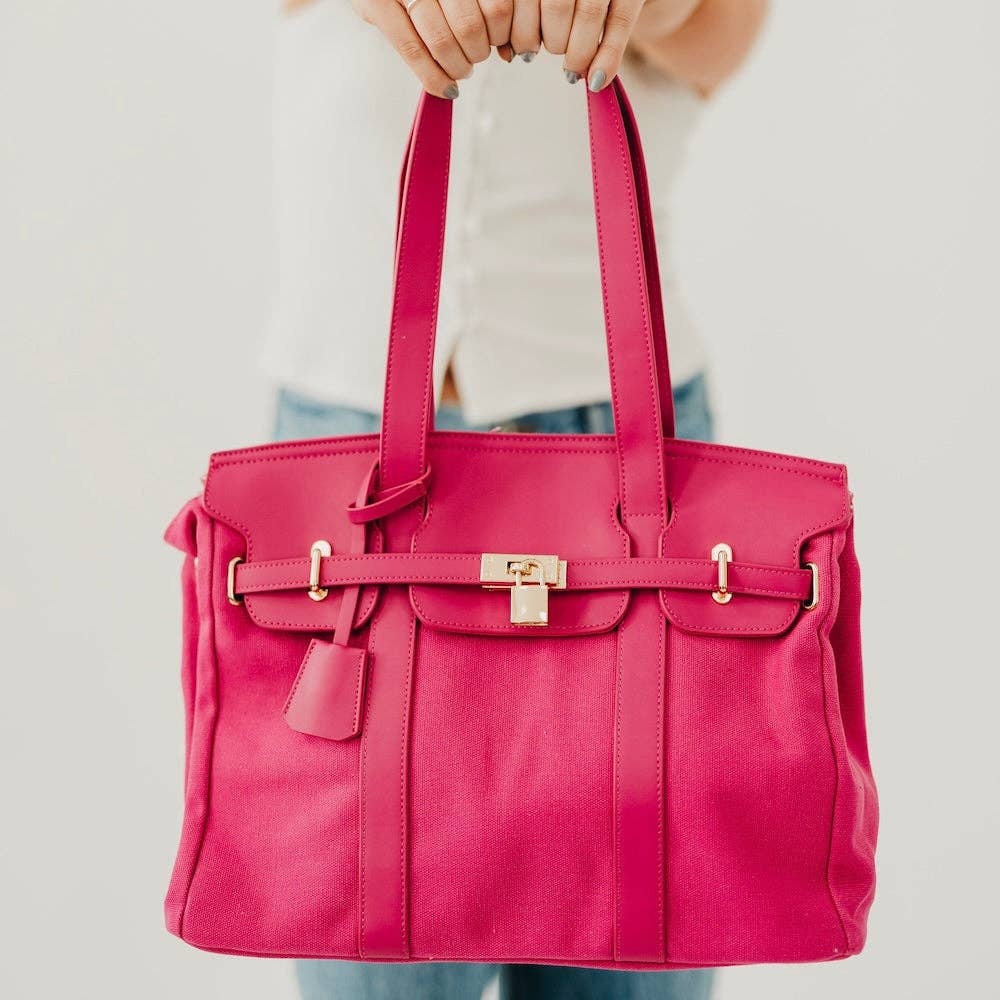Cadence Canvas and Vegan Leather Tote: Fuchsia