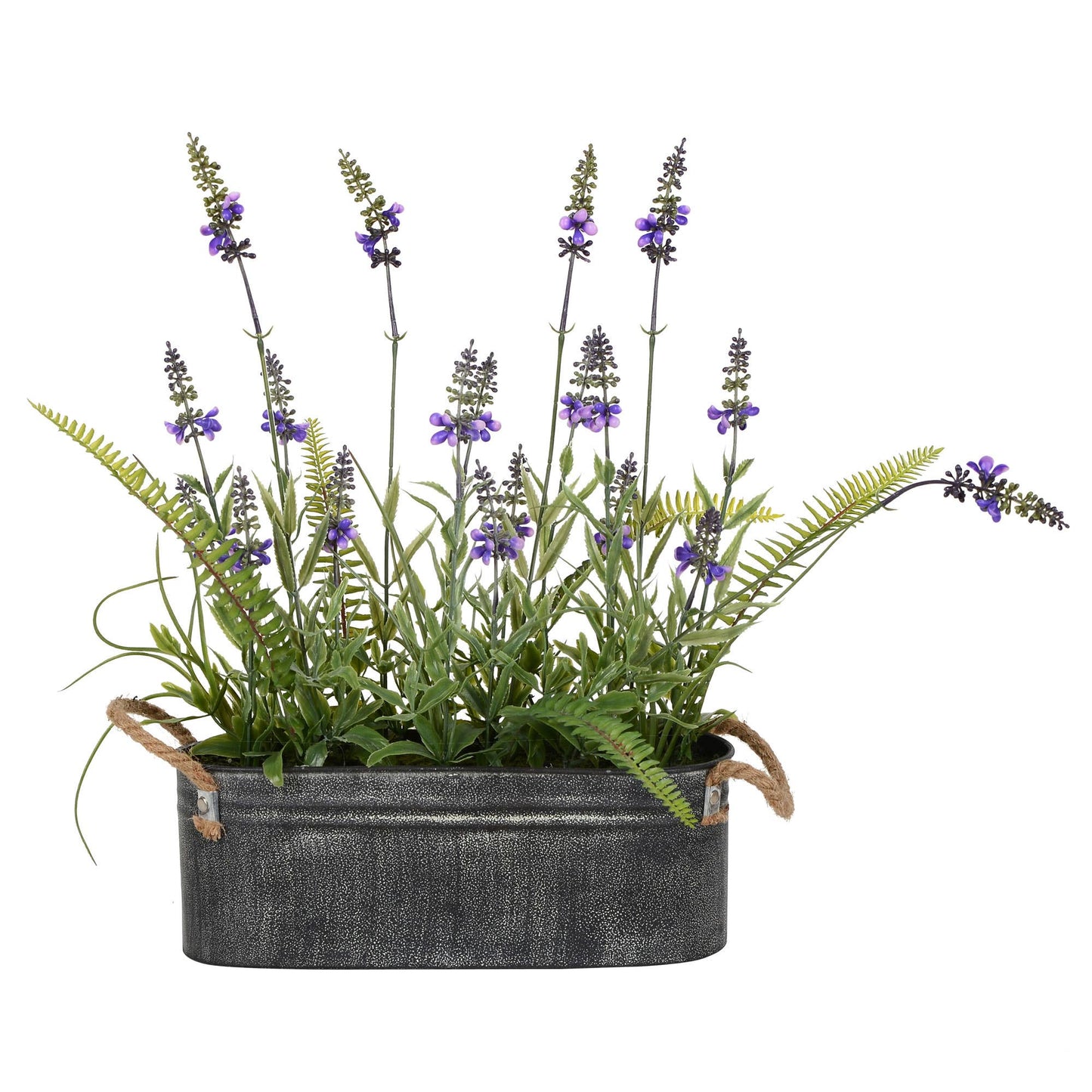 16" Artificial Lavender Flower Fern in Iron Pot