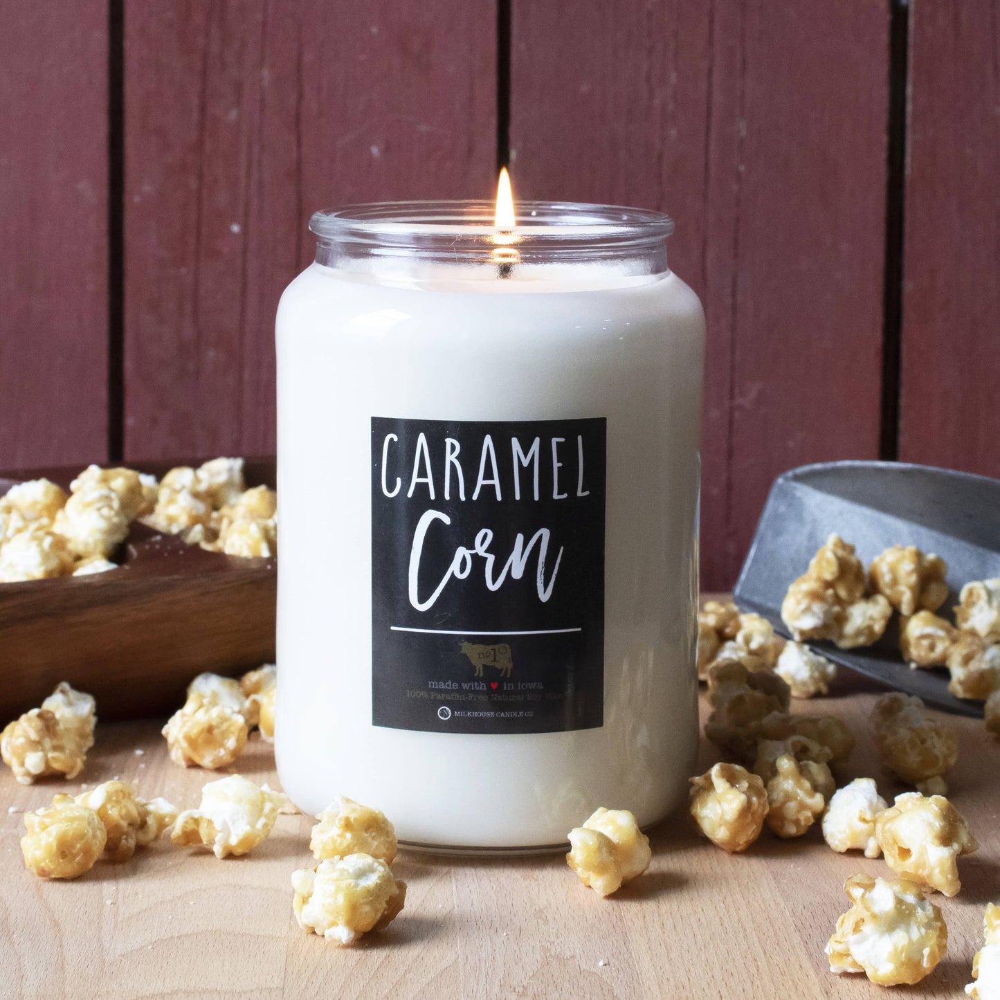 26 oz Farmhouse Jar Fall Candle: Caramel Corn