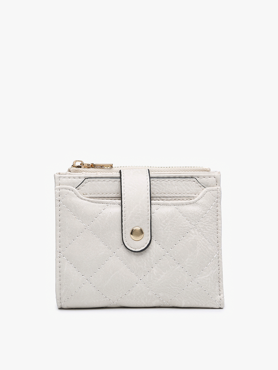 Melody Quilted Zip Top Wallet: Off-White