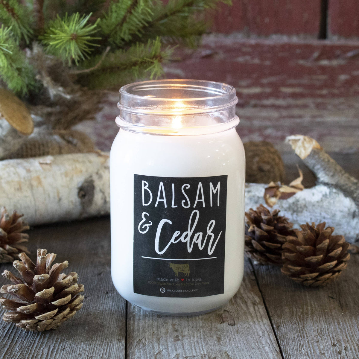 13 oz Mason Jar Christmas Candle: Balsam & Cedar