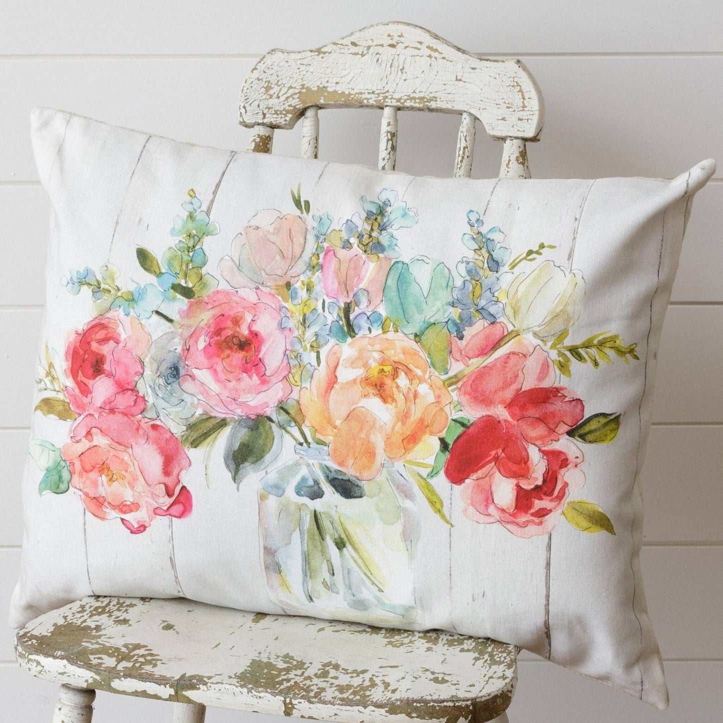 Watercolor Flower Bouquet Pillow