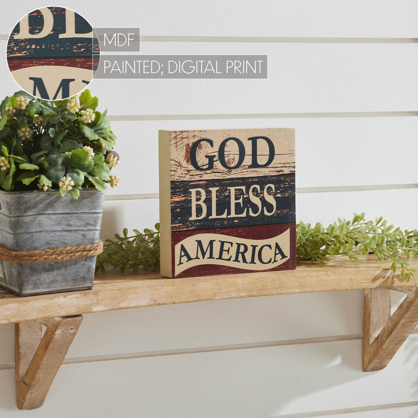 God Bless America Rustic Patriotic Block Sign 6x6x1