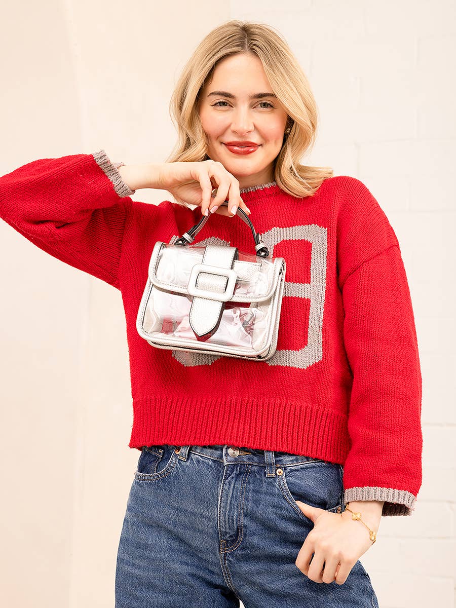 Toni Clear Flapover Crossbody Bag: Red
